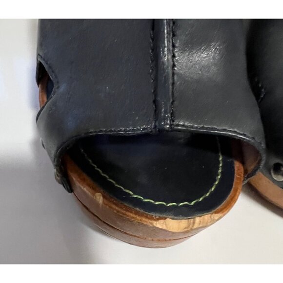 Frye Womens Dara Black & Green Leather Slingback Heeled Sandals Wooden - Picture 3 of 8